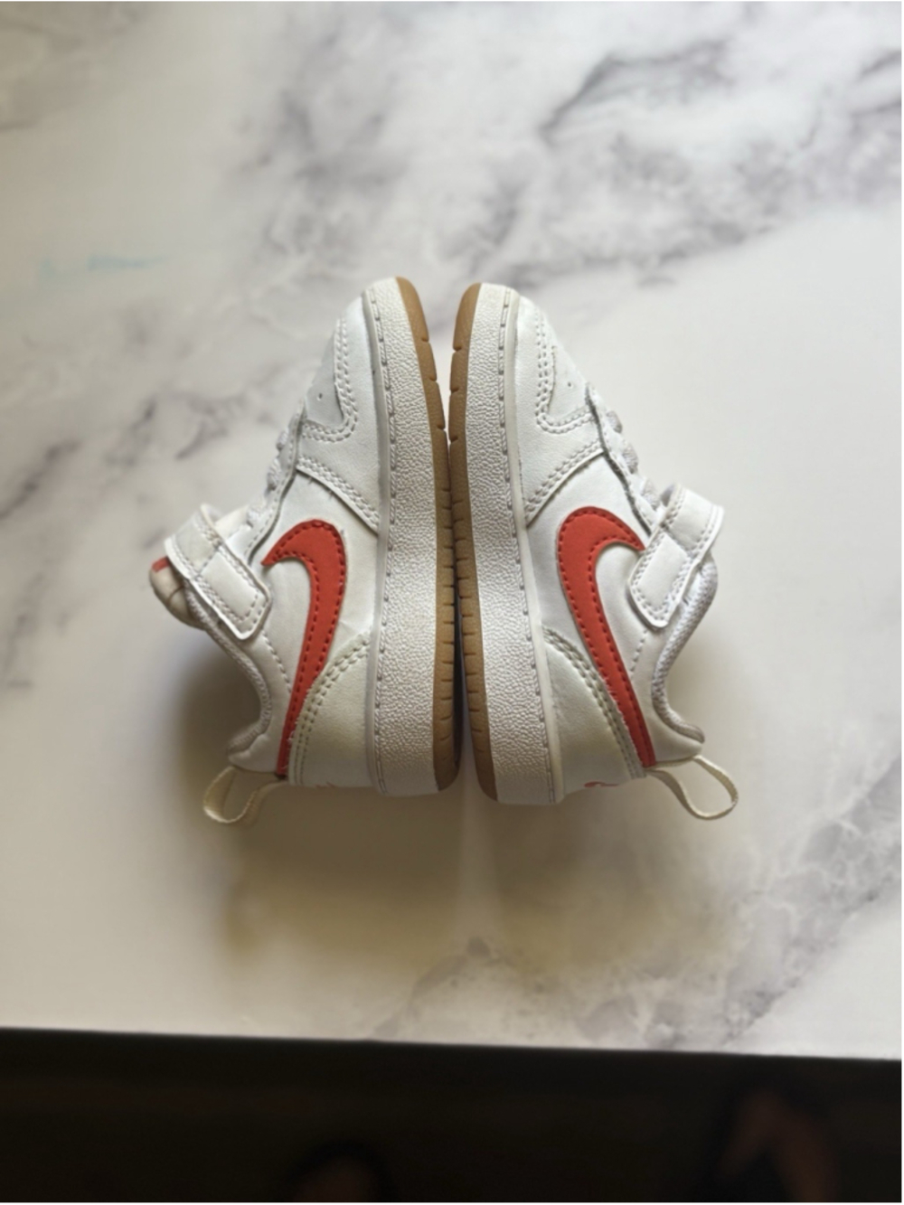 Nike Court Borough Low 2 Toddler 5C White Orange Gum Sole Hook And Loop Closure